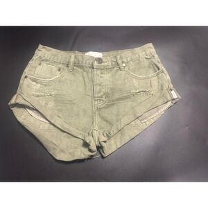 One Teaspoon NEW‎ Distressed Denim Shorts Khaki Green Cuffed Hem Sz 29